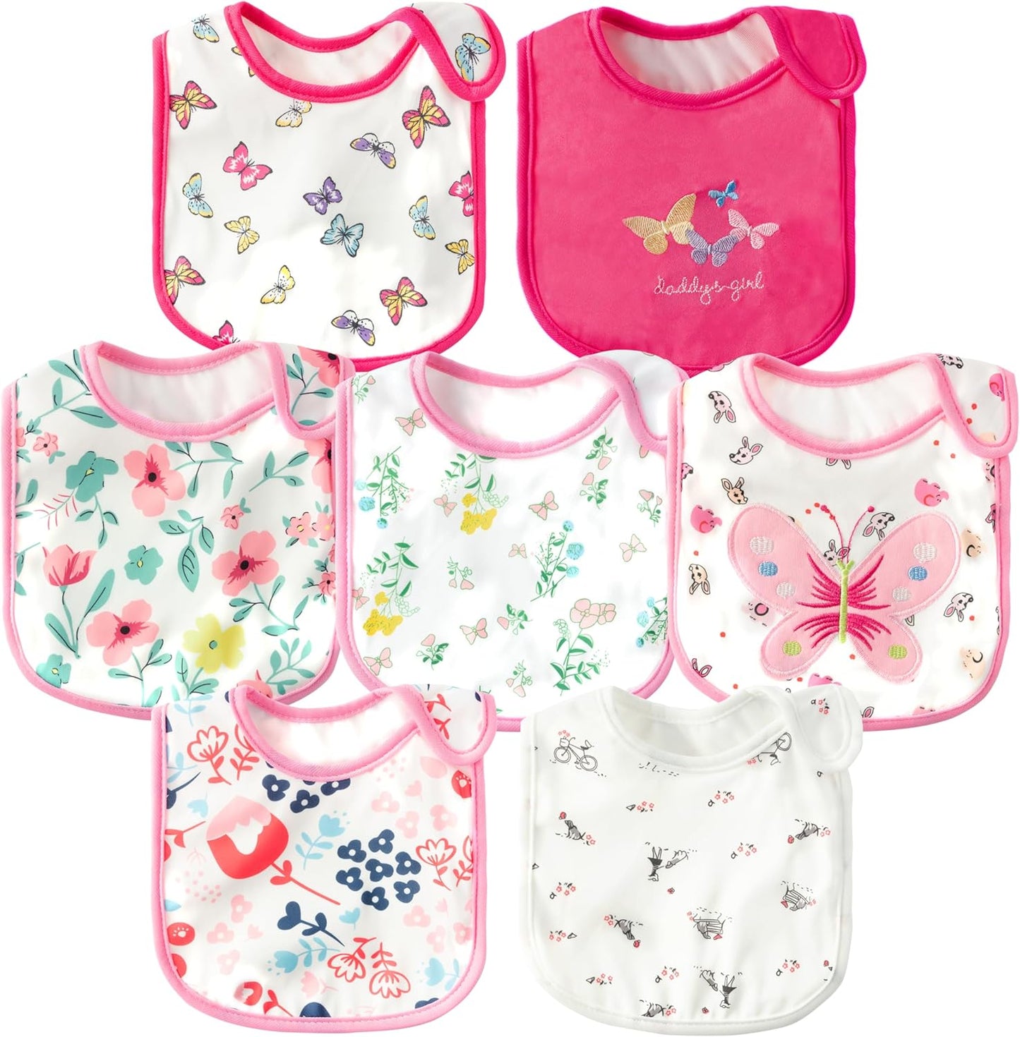 7Pcs Cotton Waterproof Baby Bibs Hook Loop Closure Newborn Bib Keepsake Baby Gift for Drooling Feeding Eating