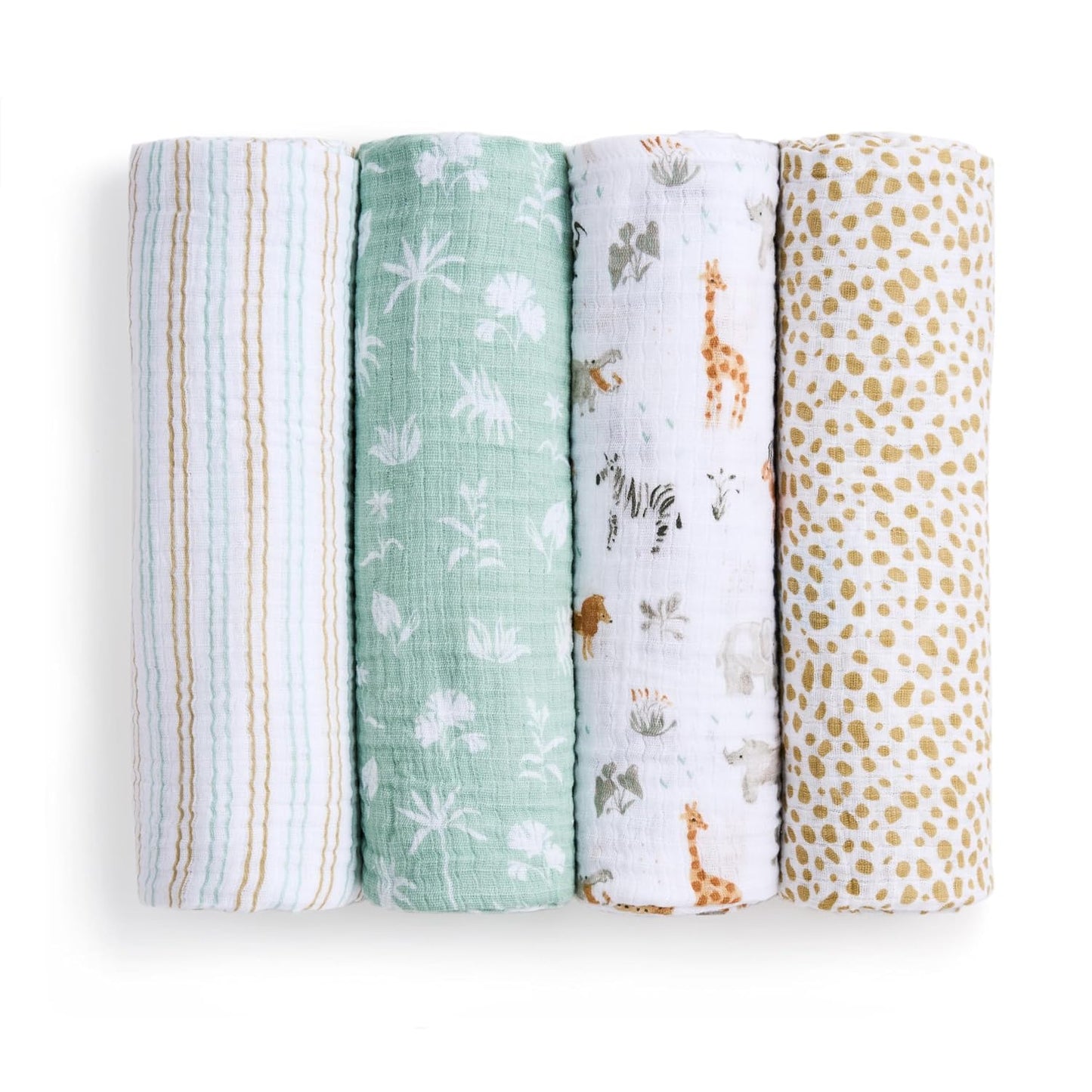 aden + anais Essentials Cotton Muslin Swaddle, Breathable Baby Blanket, Ideal for Boys, Girls, Newborns, Babies & Infants, Receiving Blanket, Soft and Lightweight Wrap, 4 Pack, Giraffe Safari