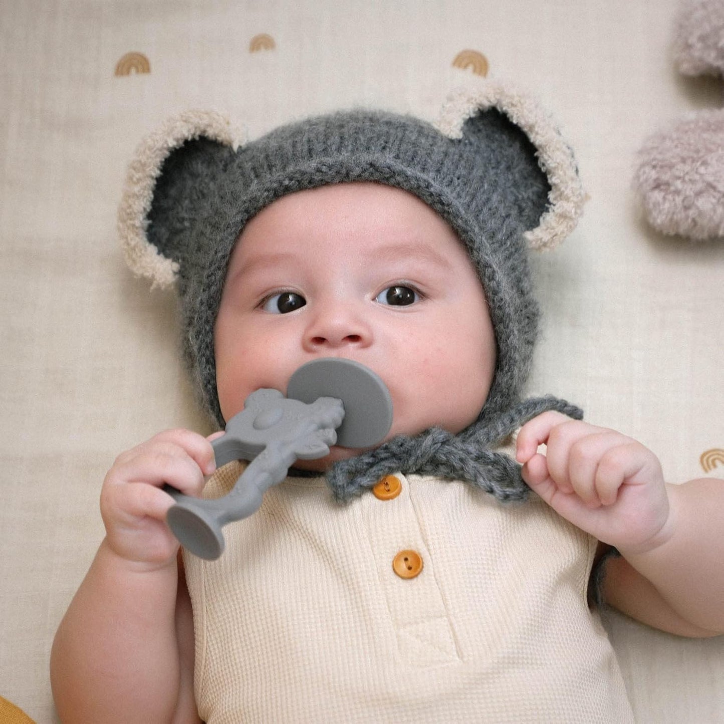 Moonkie Teething Toy Set of 2, Safe & Easy to Hold BPA Free Silicone Teethers, 360° Baby Toothbrush with Suction Base, Teether Toys Best for Babies 6-12 Months (Koala Ether/Sage)
