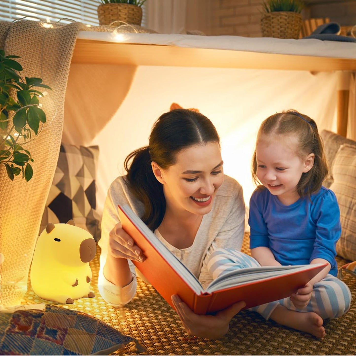 Ammonite Capybara Night Light, Cute Silicone Capybara Lamp for Kids, Soft Silicone Nursery Nightlight USB LED Touch Lamp Bedroom Decor as Xmas Birthday Gifts for Boys Girls