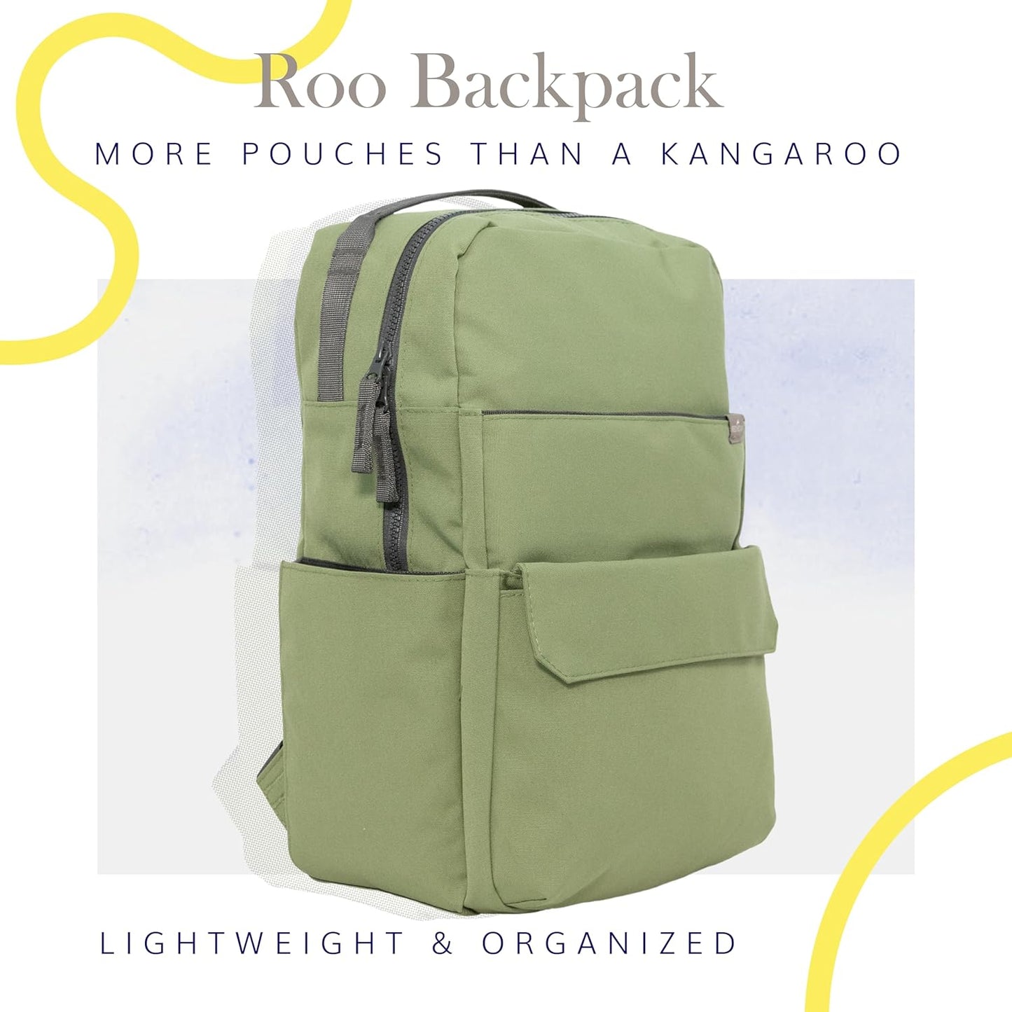 RED ROVR Roo Lightweight 1 LB Diaper Bag Backpack | 11 organizational pockets| Durable & Water-Resistant (Moss)