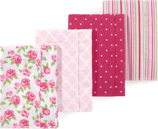 Luvable Friends Hudson Baby Flannel Burp Cloths 4pk, Blushing Rose