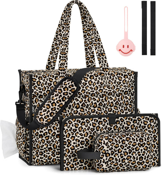 IBFUN Diaper Bag Tote for Baby - Large Baby Bag 4Pcs with Waterproof Changing Pad Pacifier Case, Travel Hospital Mommy Bag