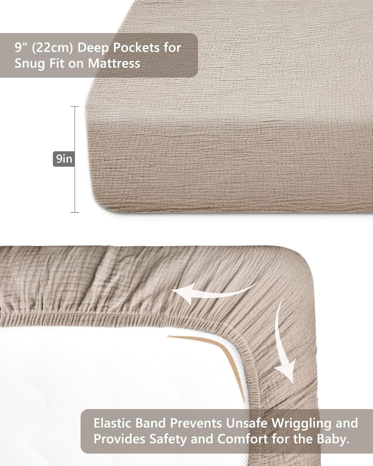 Crib Sheets for Baby Boy Girl 2 Pack, Fitted Crib Mattress Sheet 28" x 52", Muslin Toddler Bedding with Neutral Style, Nursery Bedding Essentials (Beige & Sage)