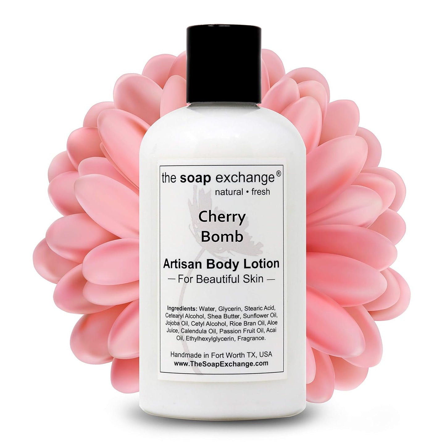 The Soap Exchange Body Lotion - Cherry Bomb Scent - Hand Crafted 8 fl oz / 240 ml Natural Artisan Skin Care for Hand, Face, & Body, Moisturize, Hydrate, & Protect. Made in the USA.