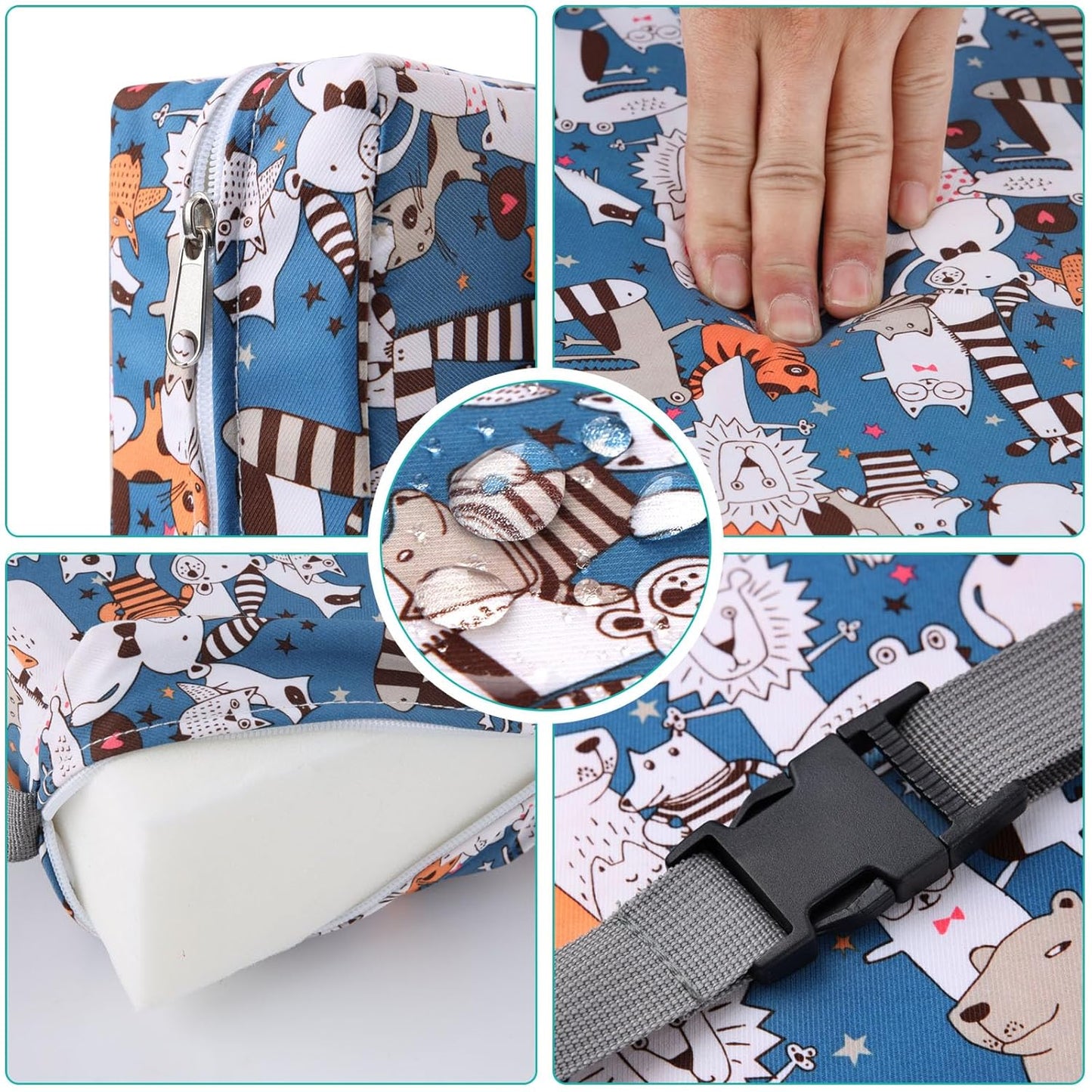 Zicac Portable Toddler Booster Seat for Dining Table, Safer Non-Slip Kids Booster Seat with Double Adjustable Straps, Washable Detachable Strong Support Increasing Cushion for Child (White Blue)