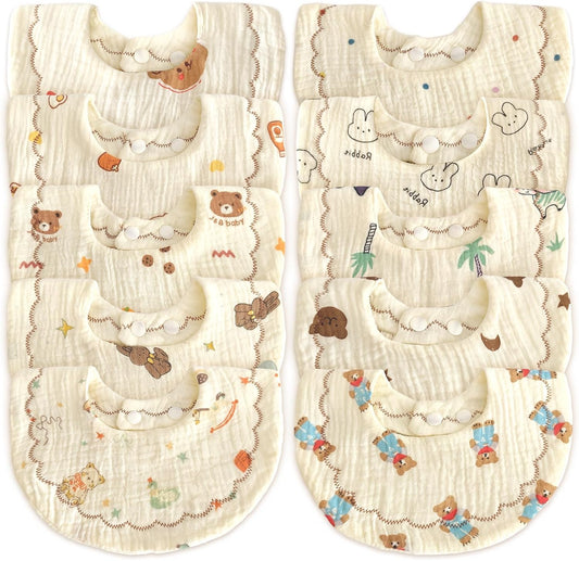 Baby Bibs Muslin Bibs for Baby Girl Boy for Drooling and Teething 10 Pack