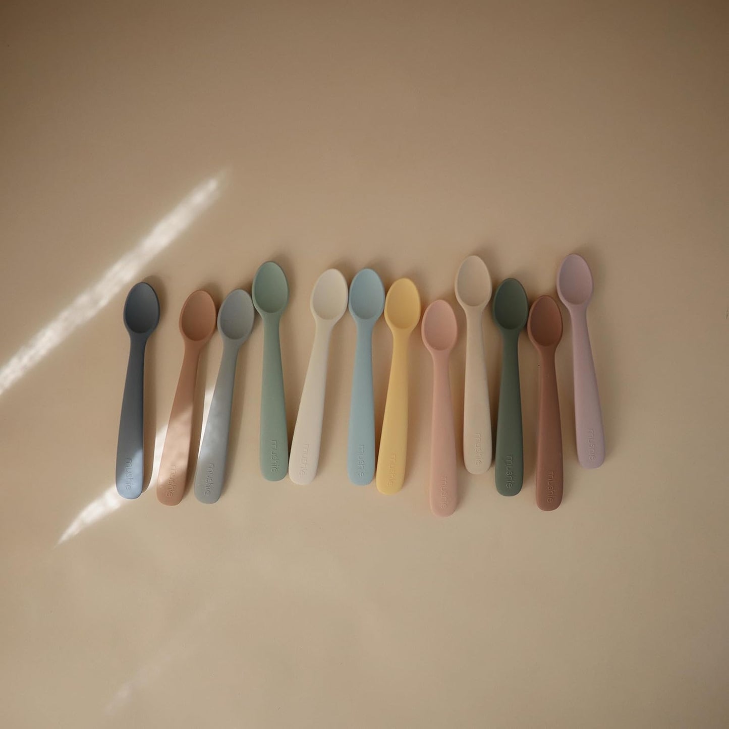 mushie Silicone Baby Feeding Spoons | 2 Pack (Stone/Cloudy Mauve)