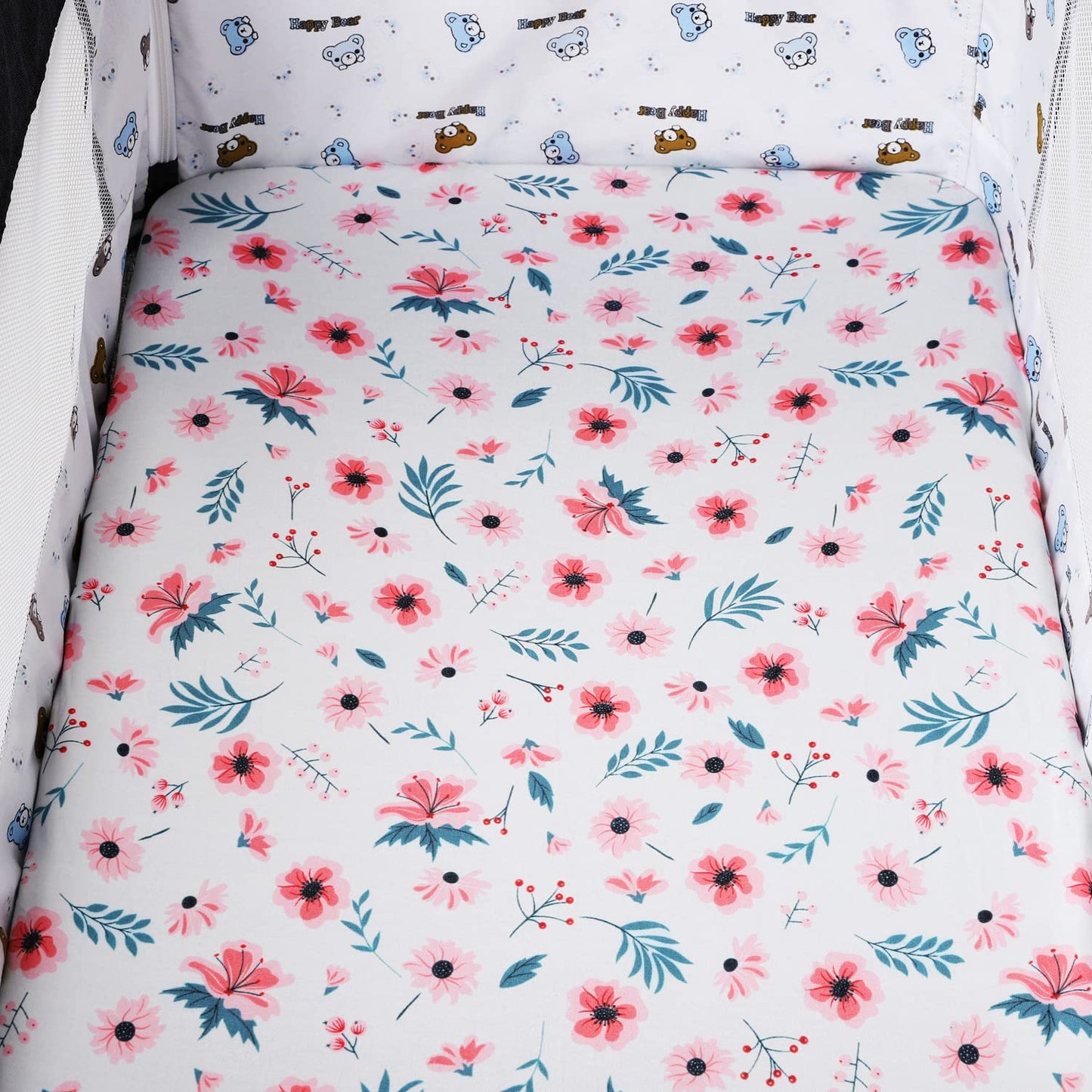 Bassinet Sheet Set 2 Pack Snug Fitted Cradle Fitted Sheets, Stretchy Ultra Soft, for Oval Rectangle Hourglass Bassinet Mattress, Unisex Boy Girl, Floral & Pink