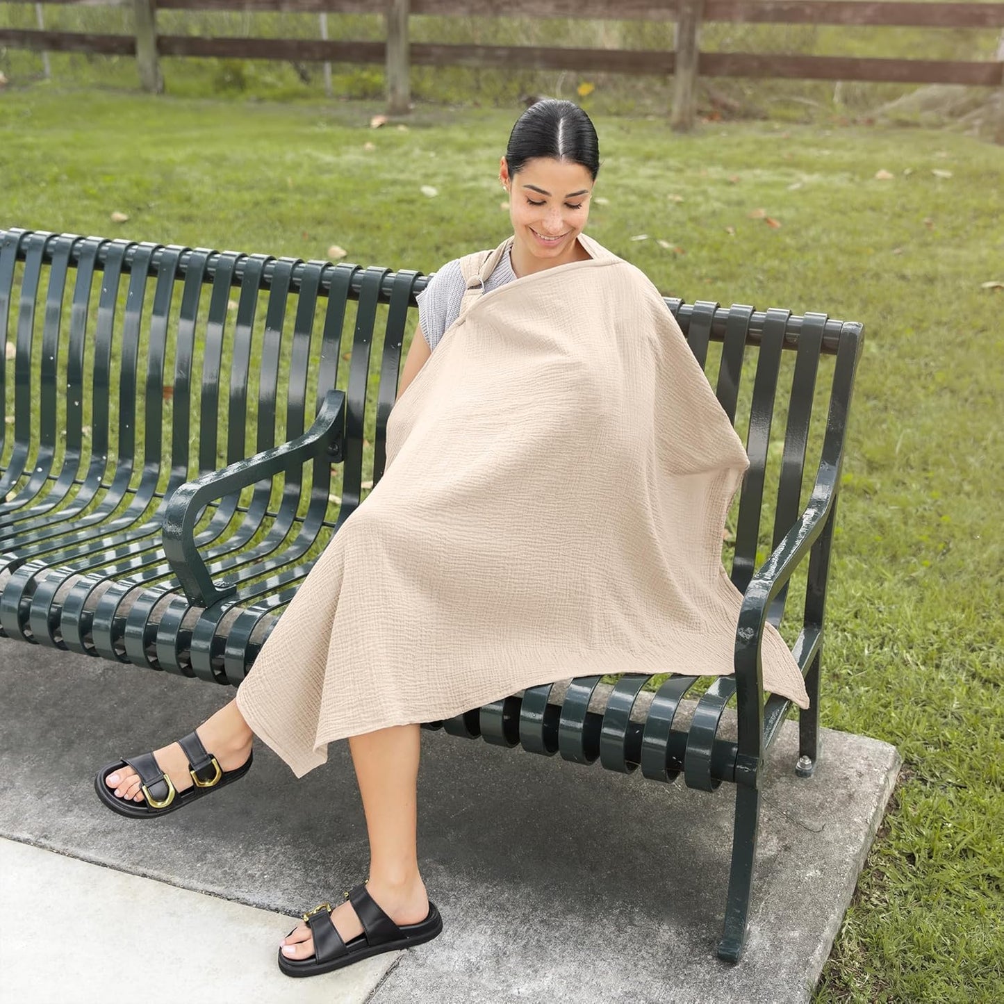 Comfy Cubs Muslin Nursing Cover, Pack of 1, 100% Muslin Breastfeeding Cover - Soft & Breathable Baby Nursing Scarf with Adjustable Neck Strap - Portable, Lightweight & Privacy Coverage - Sand