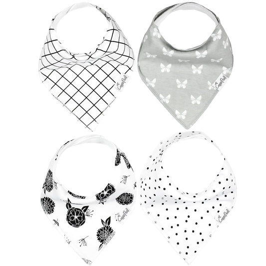 Copper Pearl 4 Pack Soft Cotton Baby Bibs for Drooling and Teething, Absorbent Drool Bibs for Baby Girl, Adjustable to Fit Newborns to Toddlers, Tons of Styles (Willow Set)