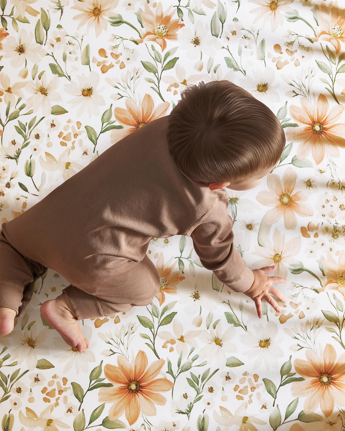 Baby Crib Sheets for Boys Girls, 28x52x8in Fitted Crib Sheet Neutral 3 Pack for Standard Crib and Toddler Mattress, Breathable Soft Microfiber Baby Sheet Orange Flowers & Plaid