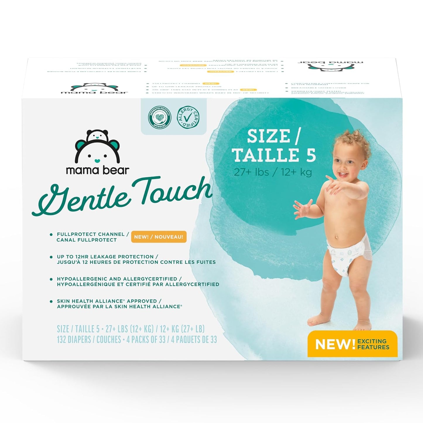 Amazon Brand - Mama Bear Gentle Touch Diapers, Size 5, 132 Count (4 packs of 33)