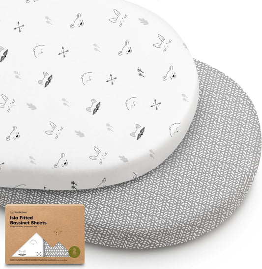2-Pack Baby Bassinet Sheets Girl, Boy - 33x17 Viscose Derived from Bamboo Bedside Mattress Fitted Bassinet Sheets, Compatible with Halo Bassinest Swivel Sleeper, Baby Delight, Graco (Nordic)