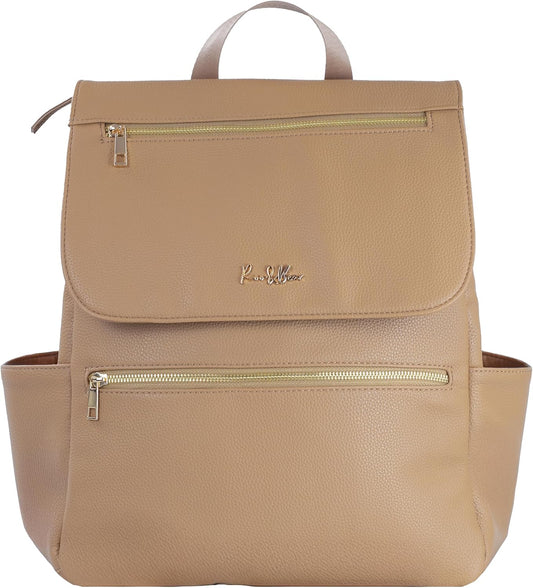 Premium Vegan Leather Diaper Bag Backpack – Large Designer Baby Bag, Stylish Diaper Backpack with Stroller & Crossbody Straps & Multiple Compartments (Tan Brown)