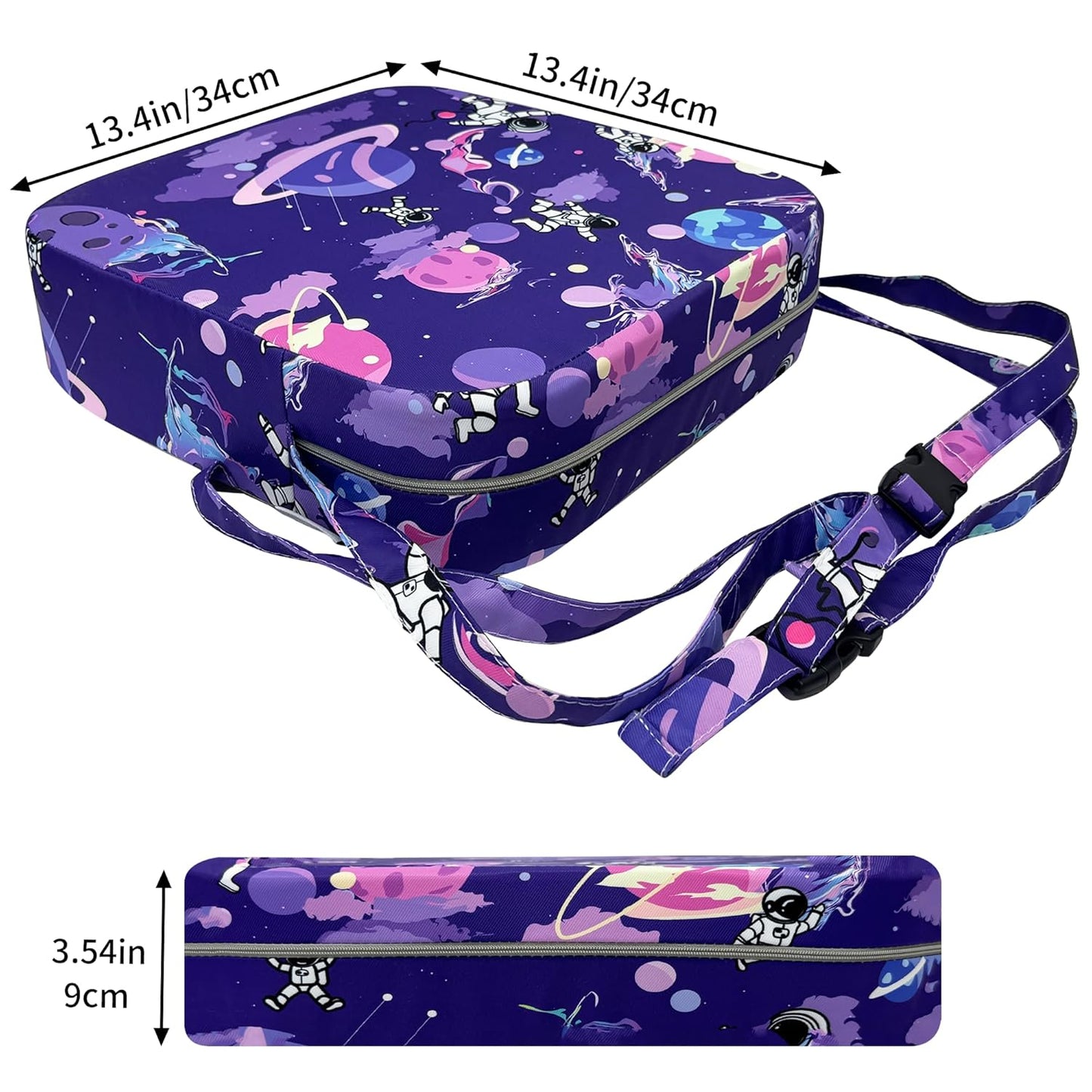 Toddler Booster Seat for Kitchen Chair, 3.5" Oxford Foam Cushion, Non-Slip Base, Adjustable Straps, Portable Dining Booster for Self-Feeding Toddlers at Home or on The Go (Purple Starry Sky)