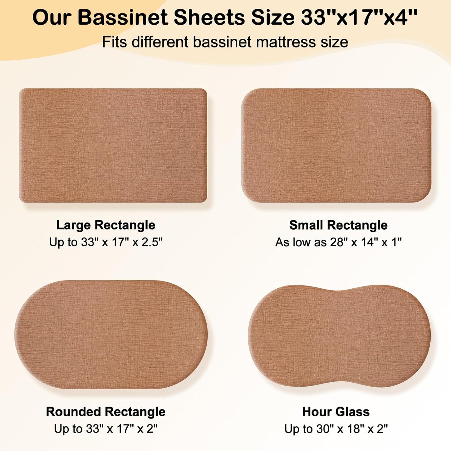 Baby Bassinet Sheets TPU Waterproof 2 Pack Soft Muslin Bedside Bassinet Mattress Sheets with Bottom Elastic Band for Baby Boy Girls Unisex Fit Hourglass Oval and Rectangle, White Rainbow