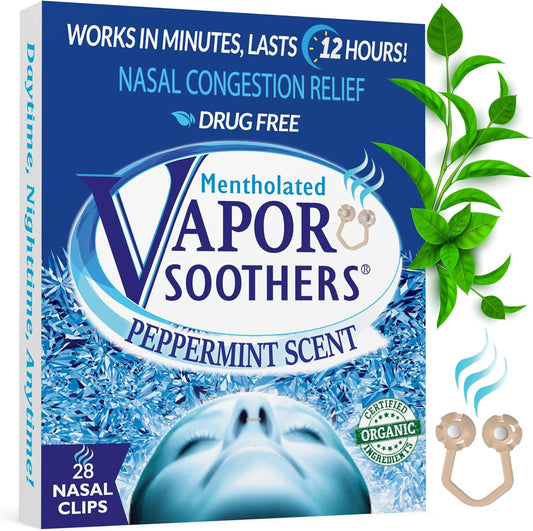 Mentholated Nasal Dilators for Breathing, Congestion, and Snoring - 28 Count Dual-Action Nose Inserts for Daytime and Nighttime Use - Hidden Nostril Opener Clips Last Up to 12 Hours - Peppermint