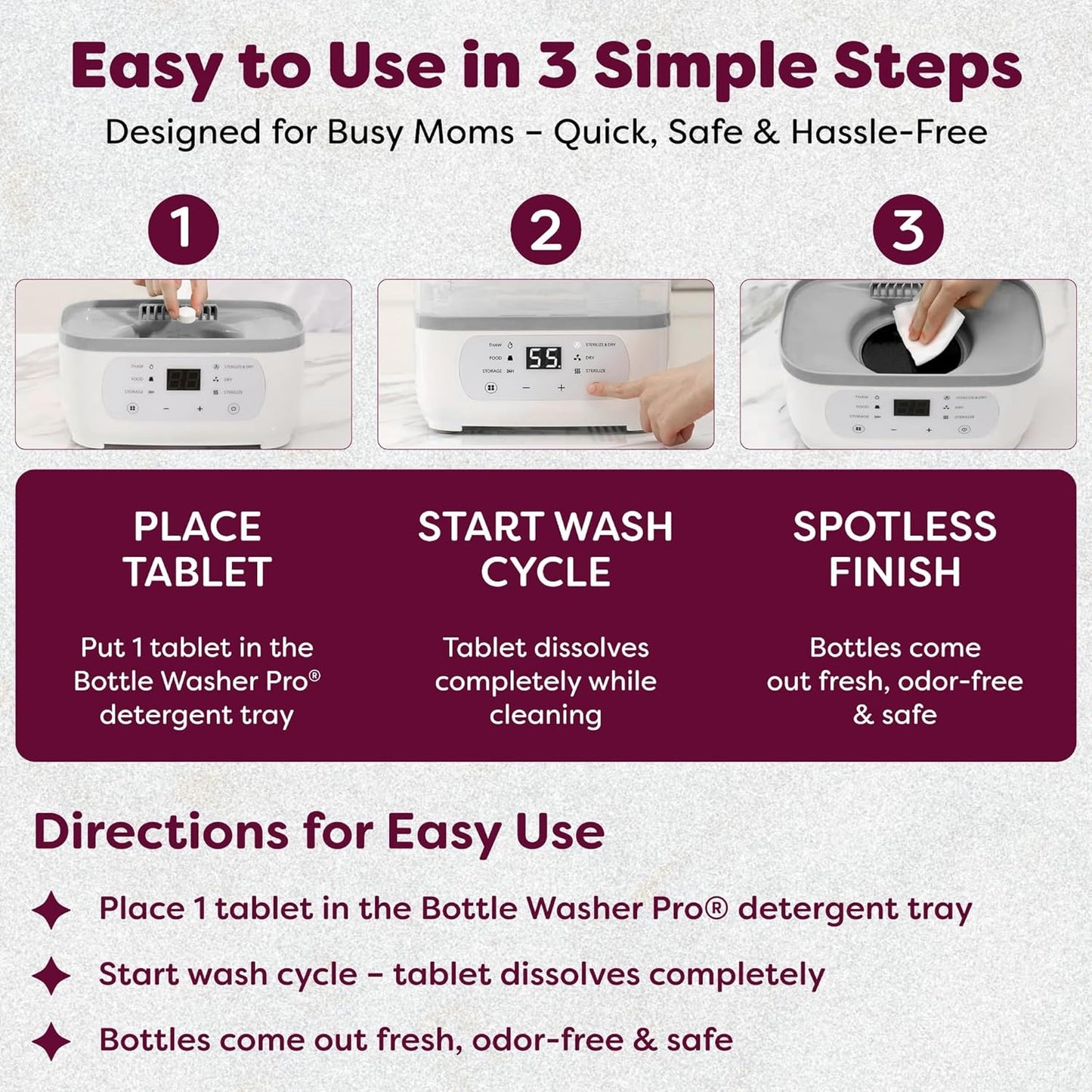 Official Detergent Washing Tablets For Momcozy Baby Breeza & All Bottle Washers - Removes Milk Film & Odor - Non-Toxic, Fragrance-Free Cleaner for Bottles & Pump Parts - 120 Count KOOLA Mom