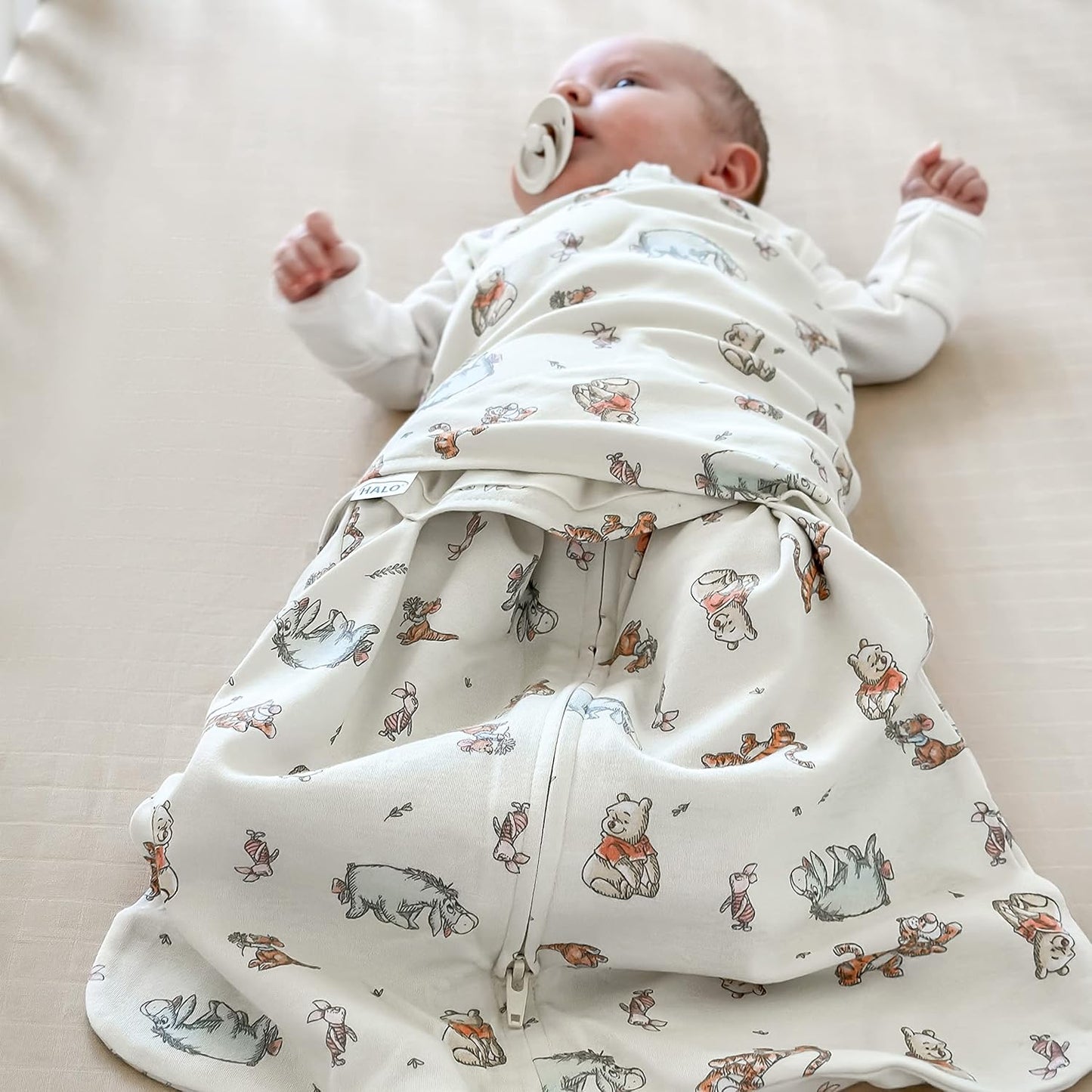 HALO Disney Baby 100% Cotton Sleepsack Swaddle, 3-Way Adjustable Wearable Blanket, TOG 1.5, Winnie Frolic, Small, 3-6 Months