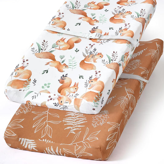 BROLEX Changing Pad Covers for Baby: Boy Girls Ultra Stretchy Soft 2 Pack, Squirrel Foliage
