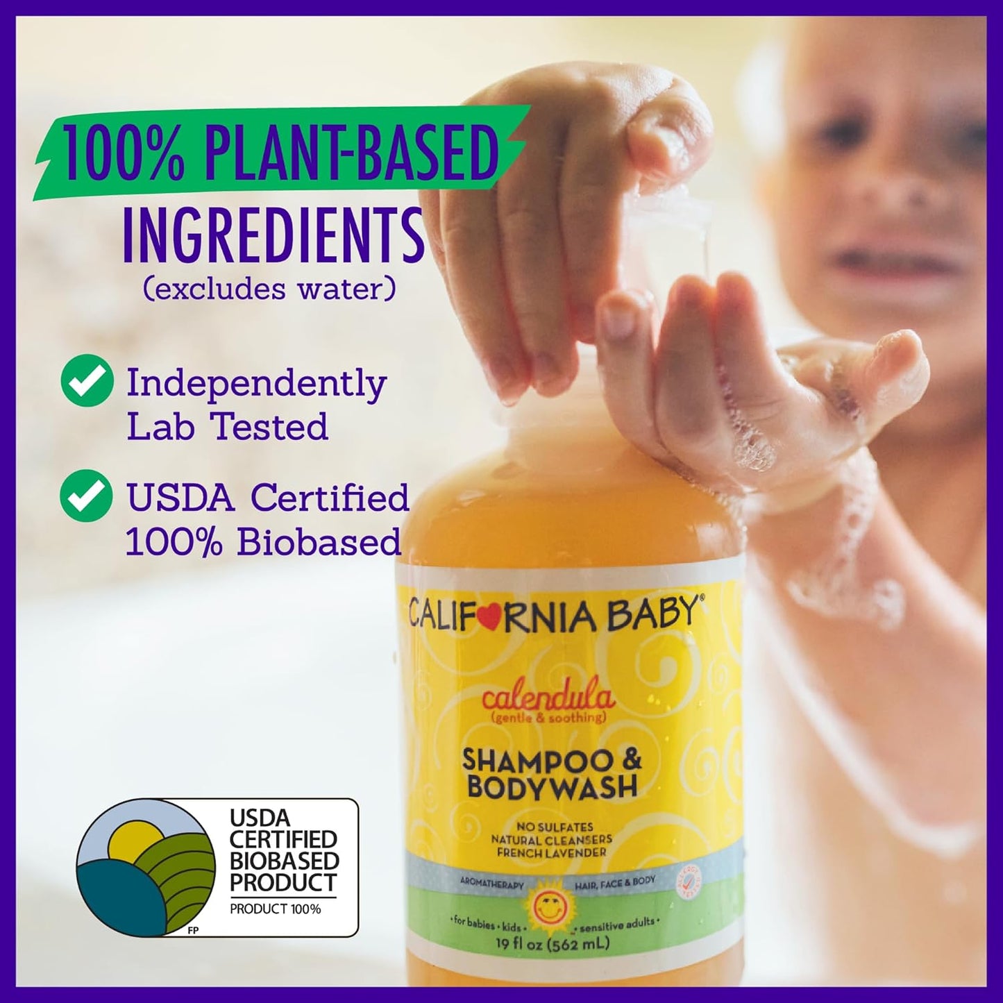 California Baby Calendula Baby Shampoo + Baby Wash | 100% Plant-Based | Soothing Lavender Body Wash | Sensitive Skin | Hypoallergenic | 19 oz (2-Pack)