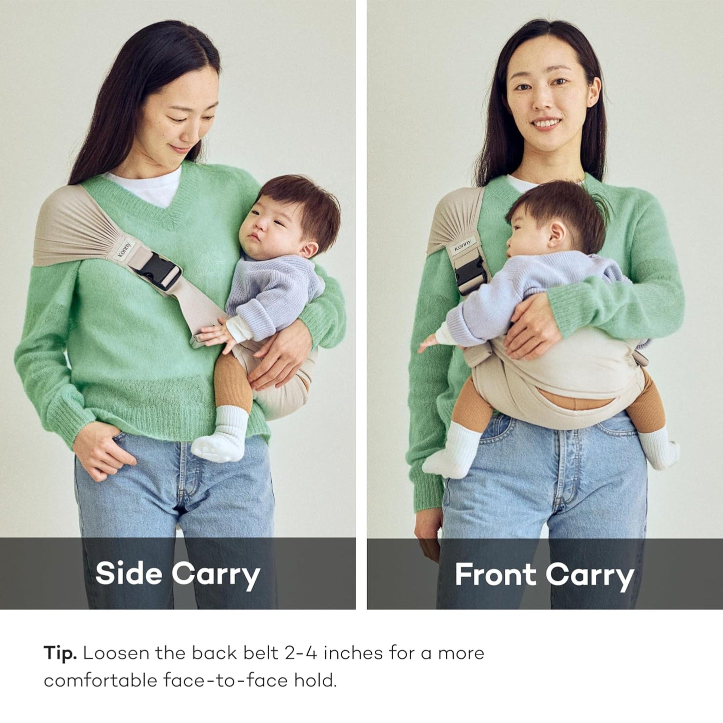 Konny Baby Carrier Hip Seat, Dual Support IHDI Certified with Two Safety Pads, Adjustable Wraps Sling Wearable One Size Fits All, Baby Essentials for 6 to 48 Months up to 44 lbs -Blue Grey