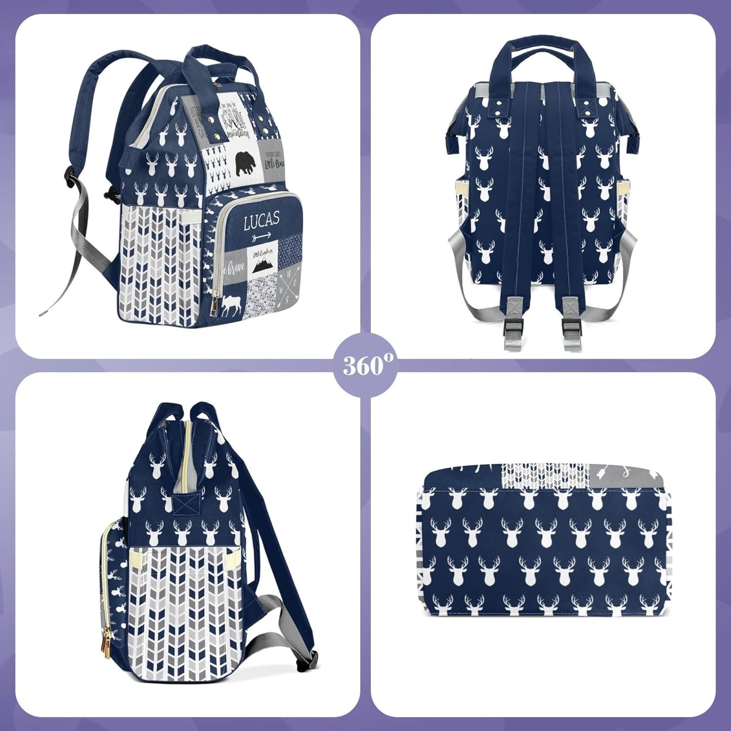 Woodland Bear Personalized Diaper Bag Backpack for Baby Boy with Name, Custom Nappy Nursing Bag for Moms Dads, Customized Gift, Large Capacity, Waterproof, Multifunctional