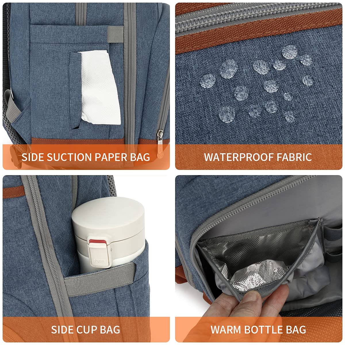 Diaper Bag Backpack, Large Baby Nappy Bags with Portable Changing Pad for Boys and GirlsMultifunction Travel Baby Bag for Moms Dads, Shower Gifts Waterproof and Stylish，Deep Blue