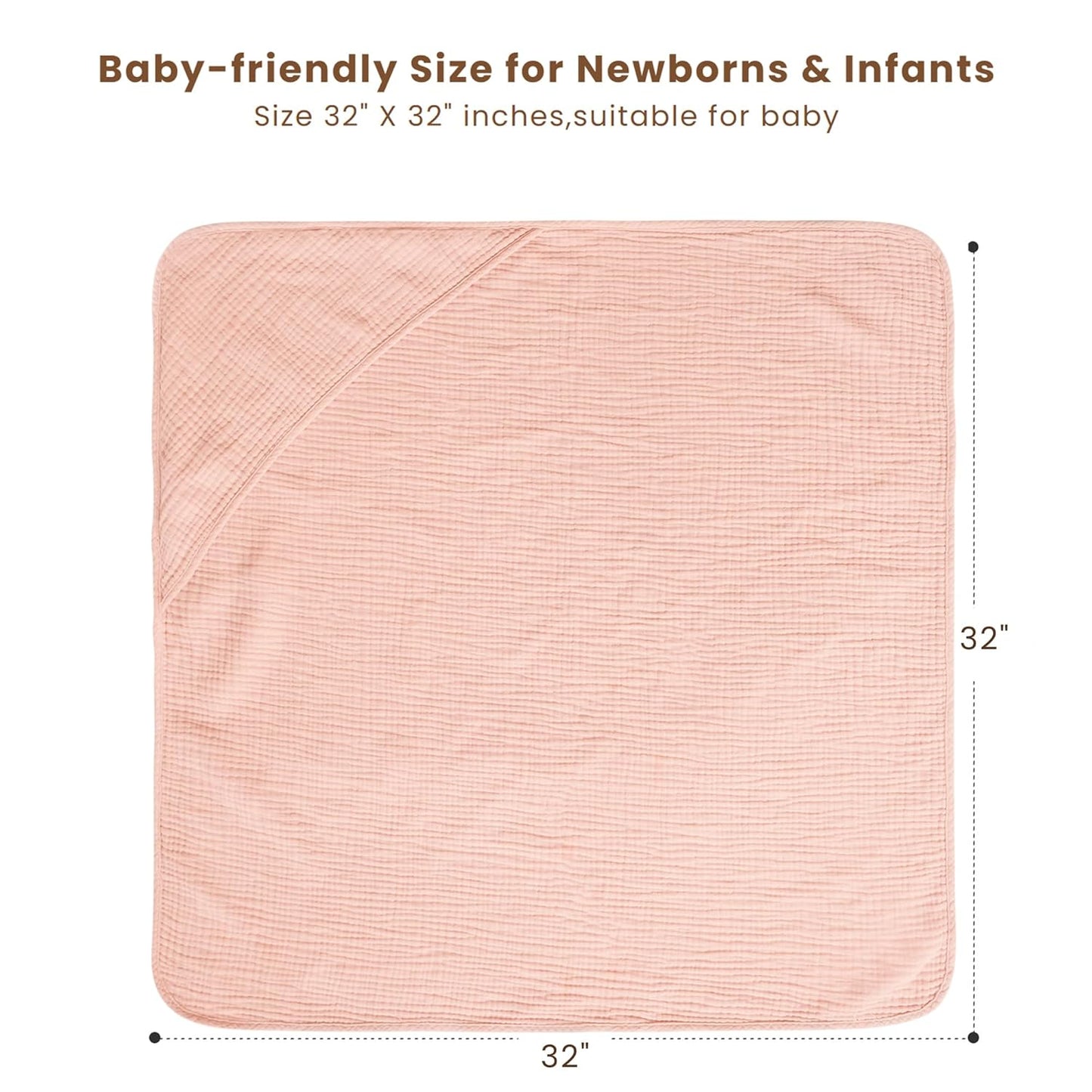 Konssy 2-Pack Muslin Hooded Baby Towels, 100% Cotton, Ultra-Soft & Absorbent Baby Bath Towels with Hood for Newborn & Infant (Pink, Floral,32" x 32")
