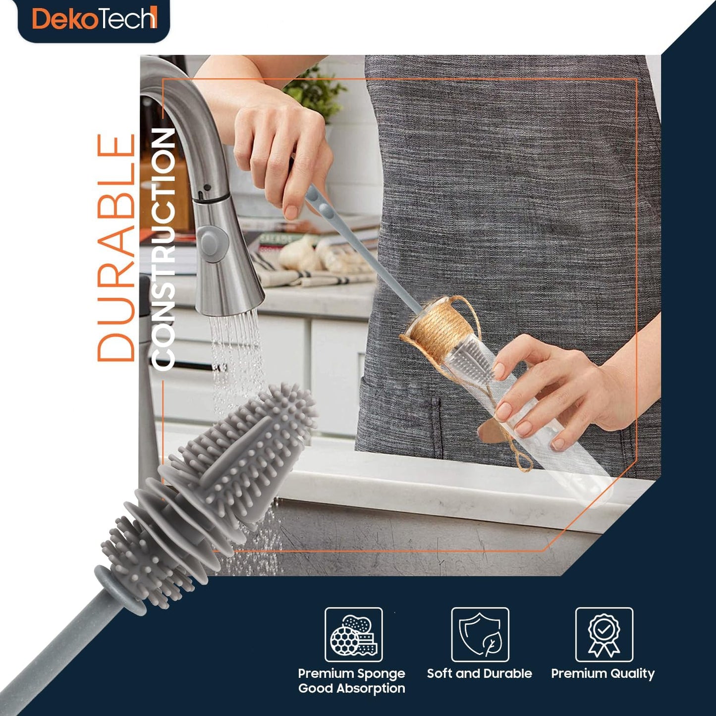 11-Inch Silicone Bottle Brush – Long-Handle Soft Bristle Cleaner for Effortless Deep Cleaning of Bottles, Glassware, Thermoses & Kitchen Containers