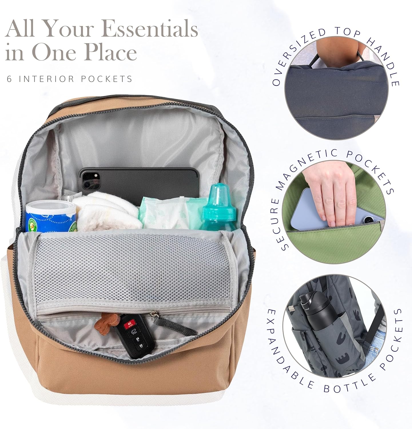 RED ROVR Roo Lightweight 1 LB Diaper Bag Backpack | 11 organizational pockets| Durable & Water-Resistant (Toffee)