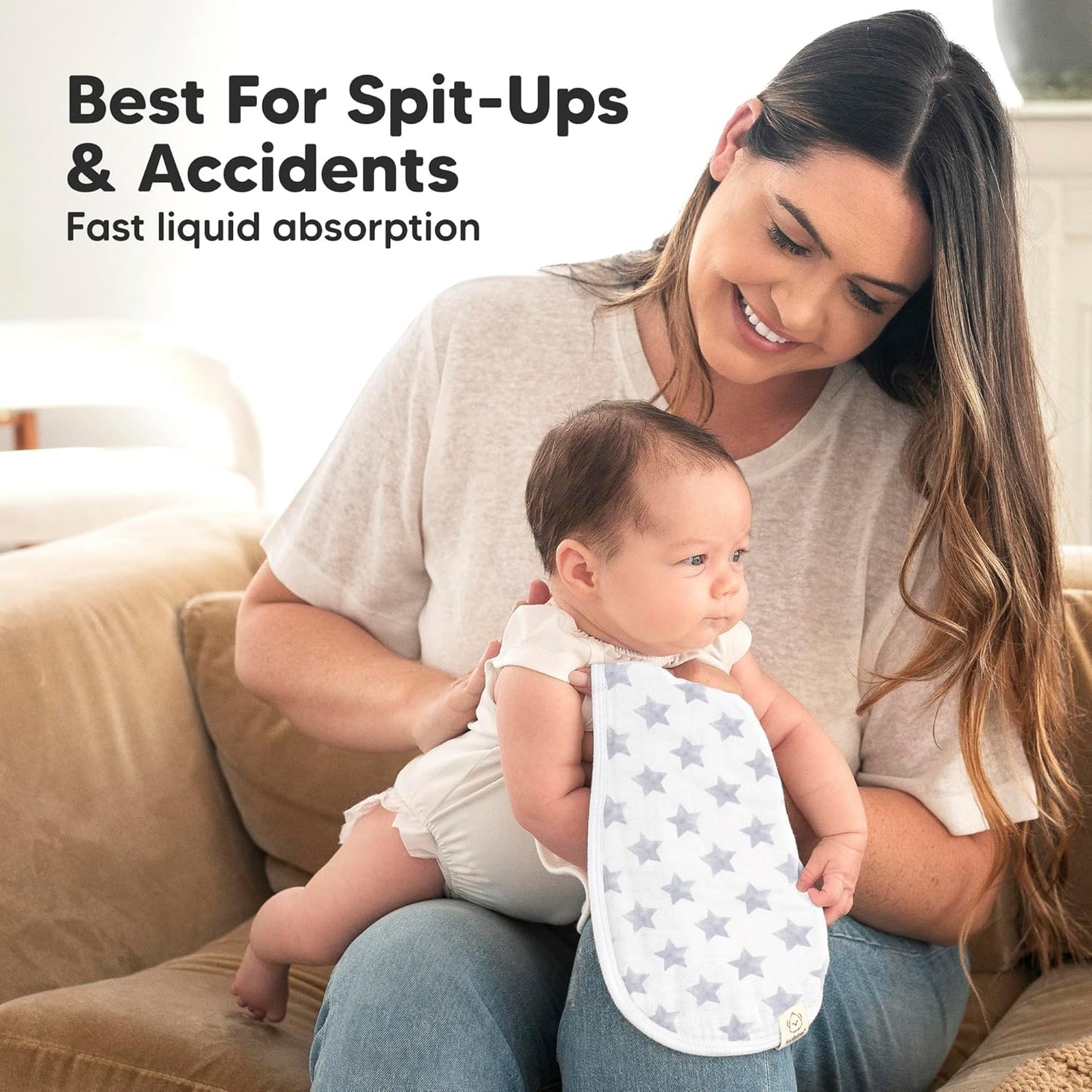 5-Pack Muslin Burp Cloths Baby Boy, Girl - Very Absorbent Baby Burp Cloth Rags, 8-Layers Viscose Derived from Bamboo Cotton Muslin Towel, Super Soft Spit Up Rags, No Shrink Washcloths (Constellation)