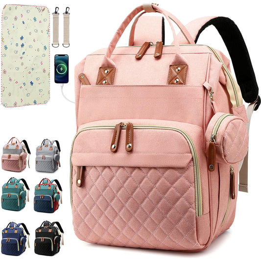 Diaper Bag Backpack Baby Bag, Baby Girl Boy Diaper Bag for Dad Mom with Pad,16 Pockets, Pacifier Case, Large Diaper Bags Unisex for Travel (Orange Pink)