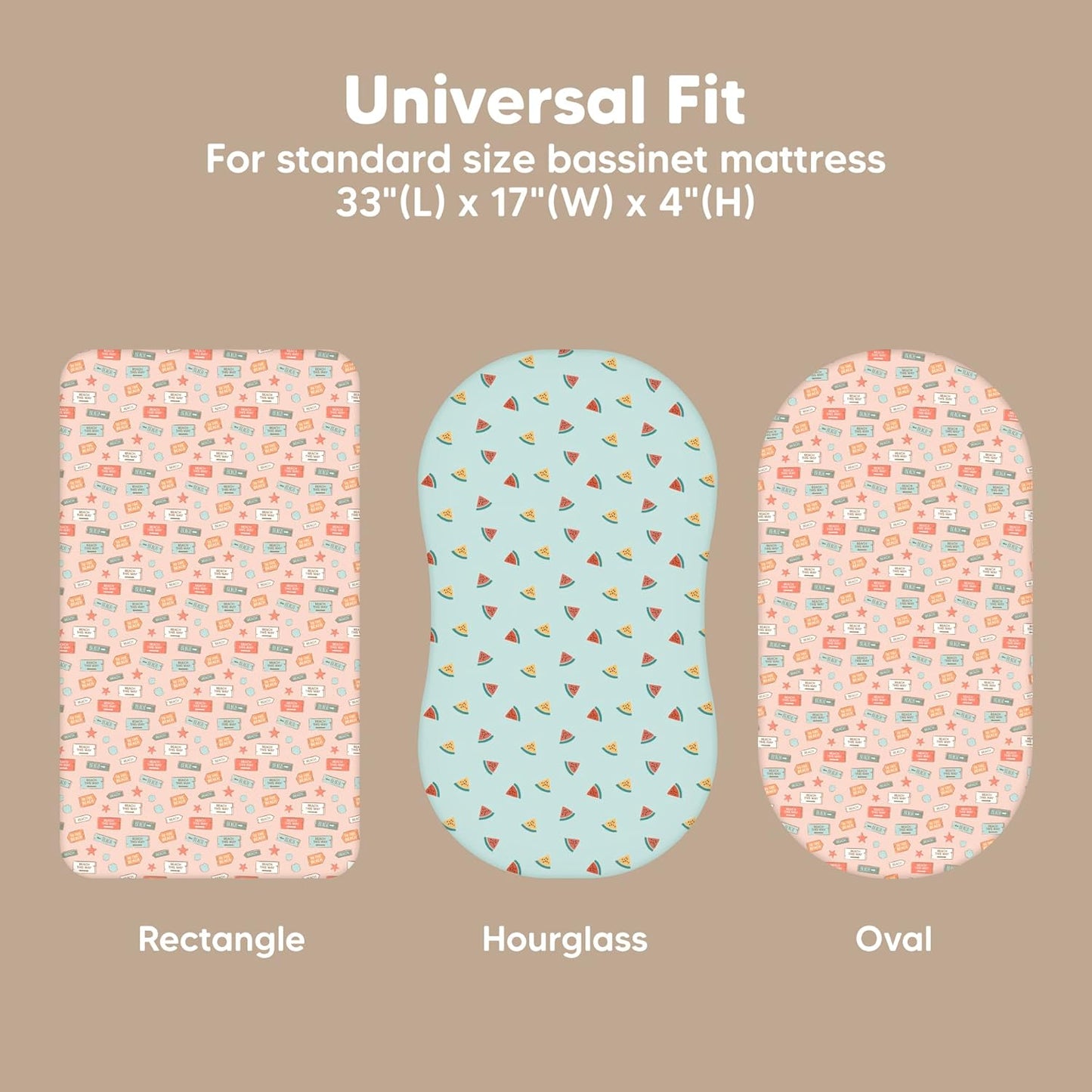 2-Pack Baby Bassinet Sheets Girl, Boy - 33x17 Viscose Derived from Bamboo Bedside Mattress Fitted Bassinet Sheets, Compatible with Halo Bassinest Swivel Sleeper, Baby Delight, Graco (Beach Day)