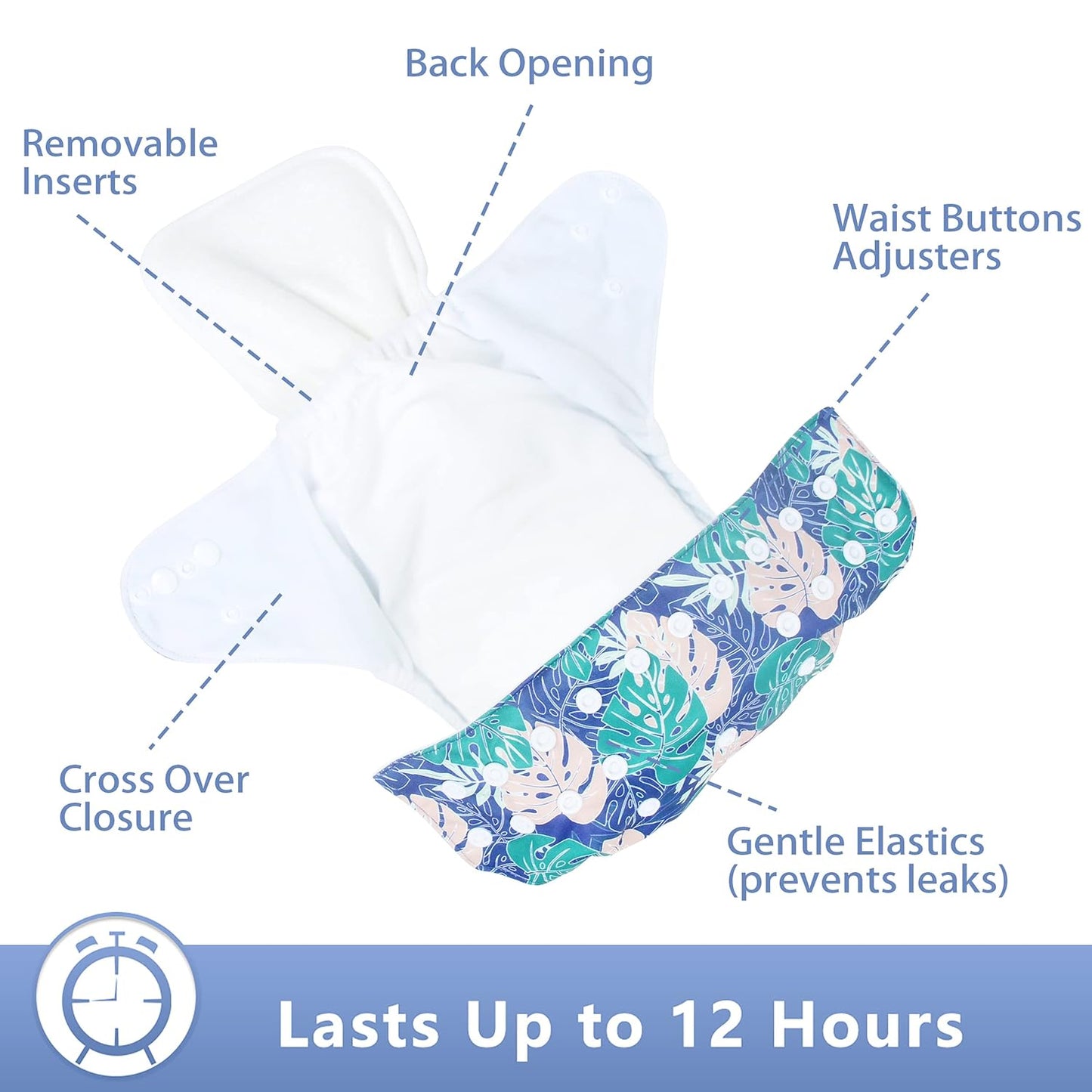 Leekalos Cloth Diapers Reusable for Boys and Girls, Baby Diaper Cloth with Inserts & Wet Bag One Size (Floral)
