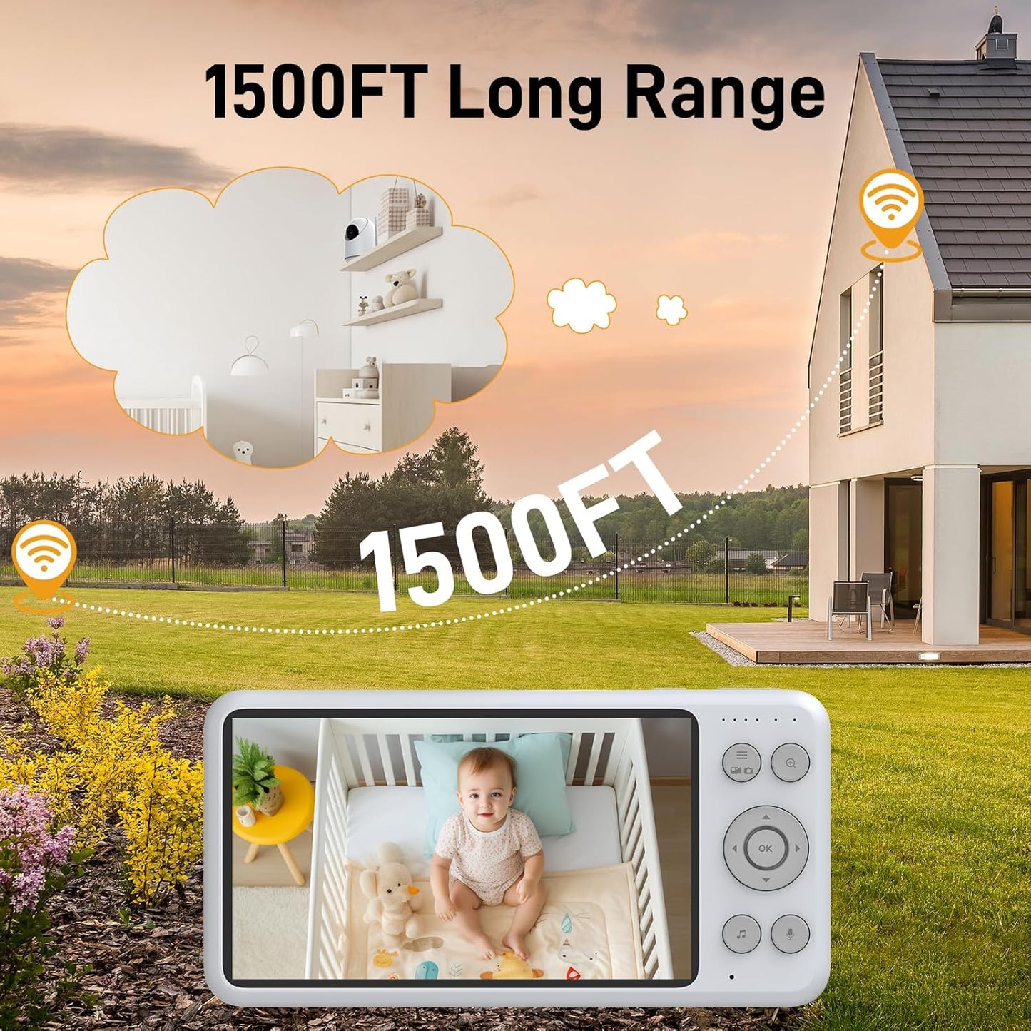 NEWQ HD Baby Monitor: No WiFi 1080P Display Clear Night Vision with Video Recording Feature, Temperature Sensor Function, 2 Way Audio Talking