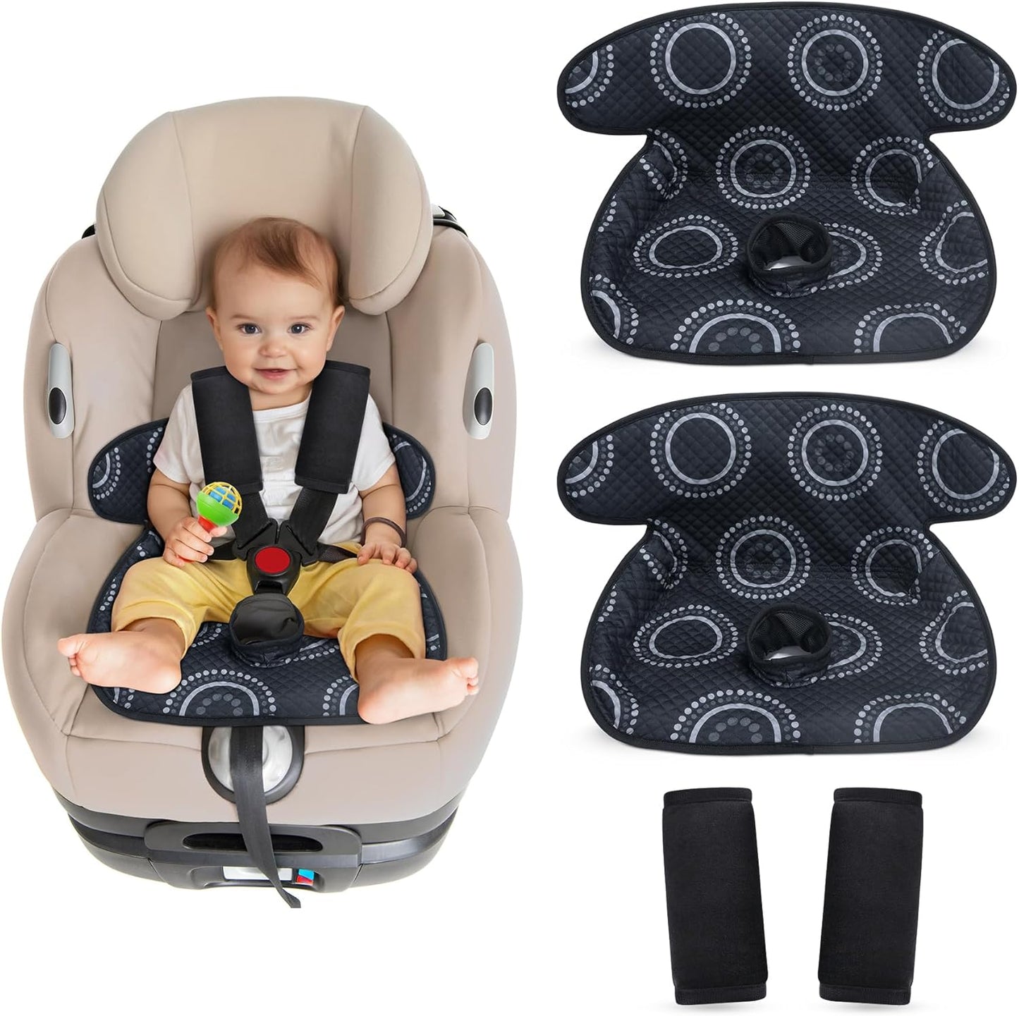 COOLBEBE Car Seat Protector for Potty Training, 2 Pack Dry Waterproof Car Seat Liner Toilet Training & Strap Covers Set for Baby Infant Toddler, Piddle Pads Cover Pad for Strollers, Carseat (Black)