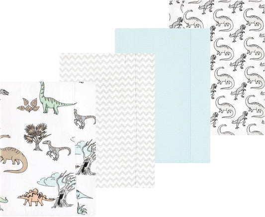 Luvable Friends Hudson Baby Flannel Burp Cloths 4pk, Gray Dinosaur Journey