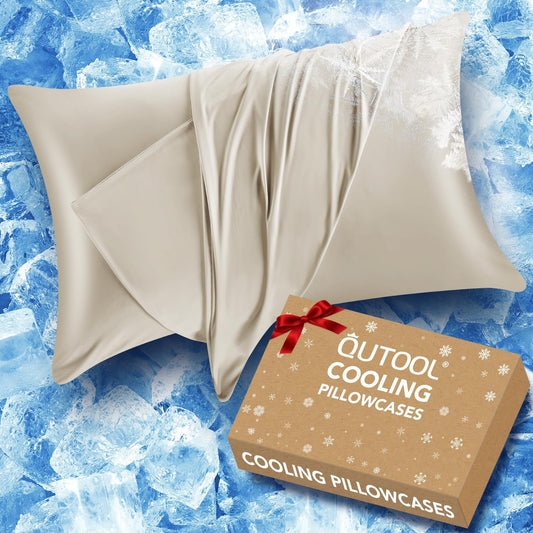 Cooling Pillow Cases Queen Size Set of 2, Ice Cool Silky Pillow Covers for Hot Sleepers & Night Sweats, Reduces Wrinkles & Frizz Softer Like Silk Pillow Cases, Champagne, Christmas Stocking Stuffers