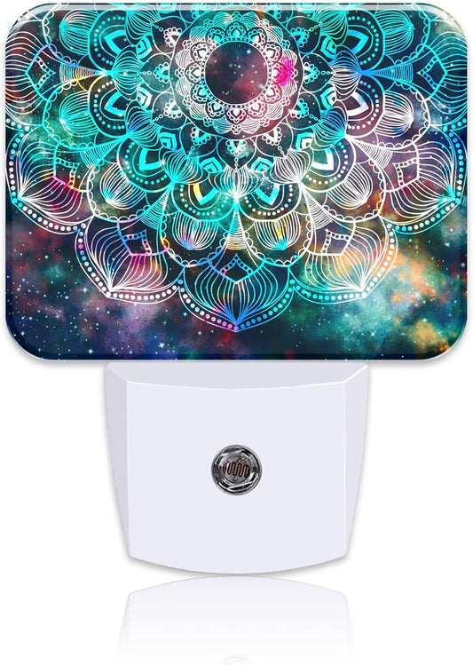 Abstract Mandala Flowers Plug in Night Lights, Colorful Galaxy Mandala Nightlight Plug Into Wall Dusk to Dawn Sensor for Kid Girls Boys Women Men Room, Hallway, Kitchen, Bathroom, Stairs Decor