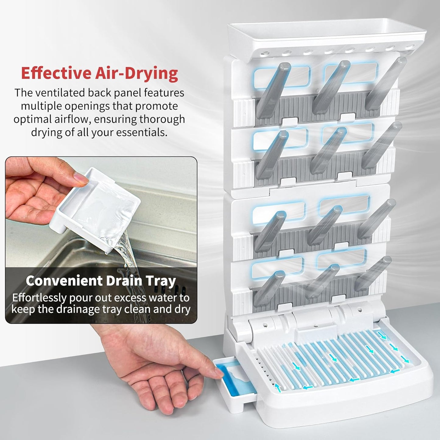 Baby Bottle Drying Rack for 12 Bottles, Space Saving Countertop Vertical Standing Bottle Dryer Rack for Baby Accessories & Pump Parts (Large White&Grey)