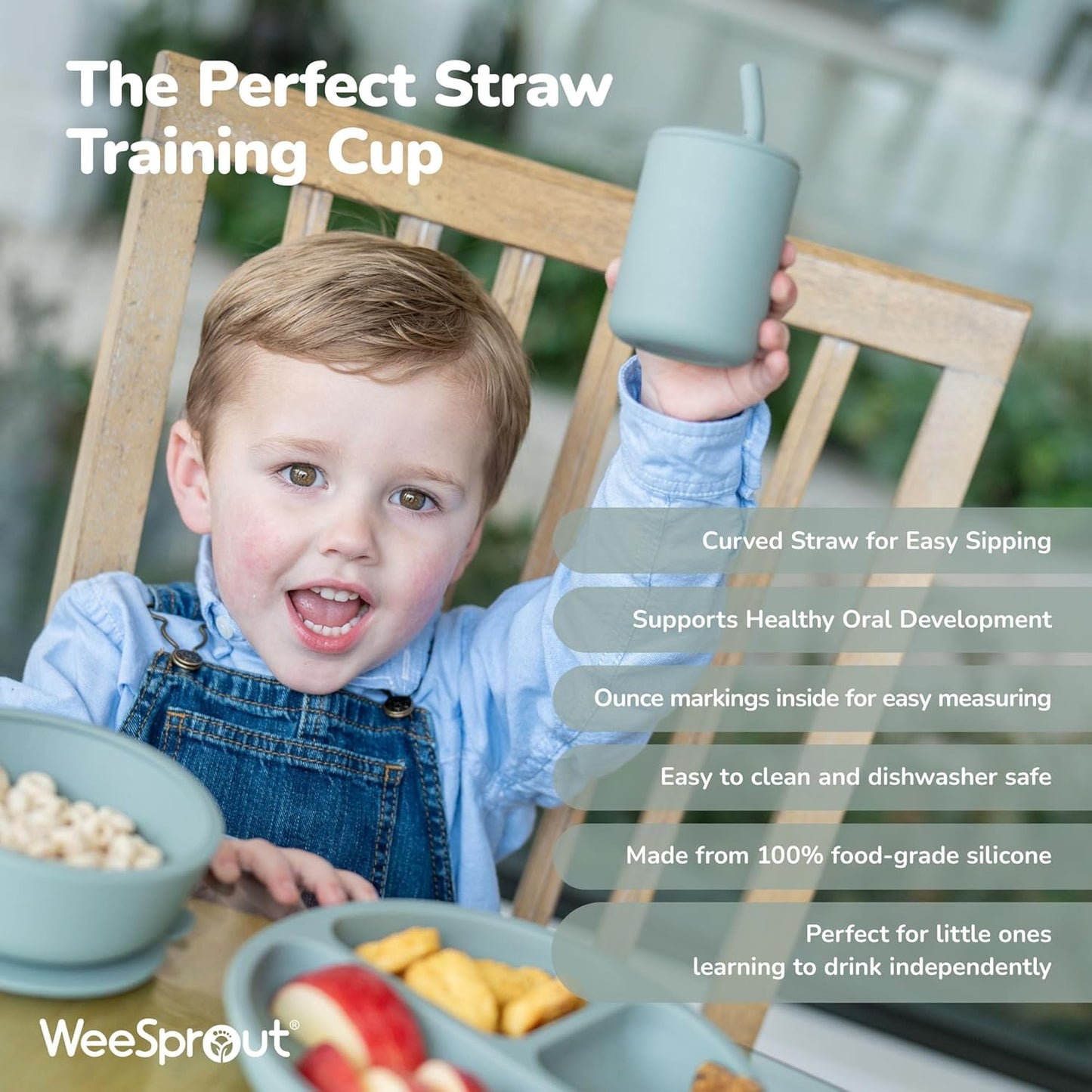 WeeSprout Baby Led Weaning Bundle, Silicone Suction Bowl, Spoons, Bib & Cup, Develops Self Feeding Skills, Dishwasher Safe (Mint)