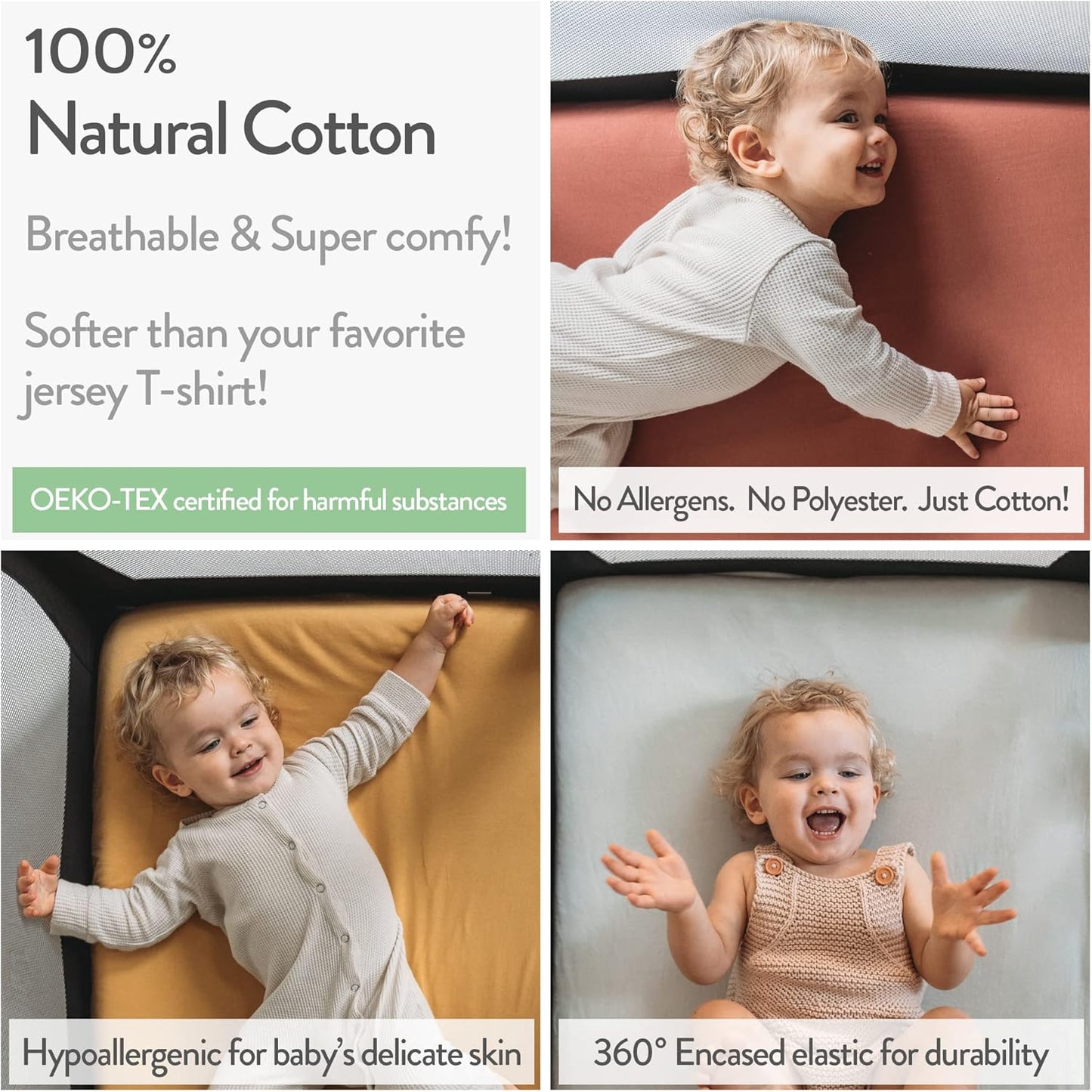 Bassinet Fitted Sheets Compatible with 4moms Breeze Plus Bassinet Model 1045 – Snuggly Soft 100% Jersey Cotton – Cream + Brown – 2 Pack – Not for Old Models