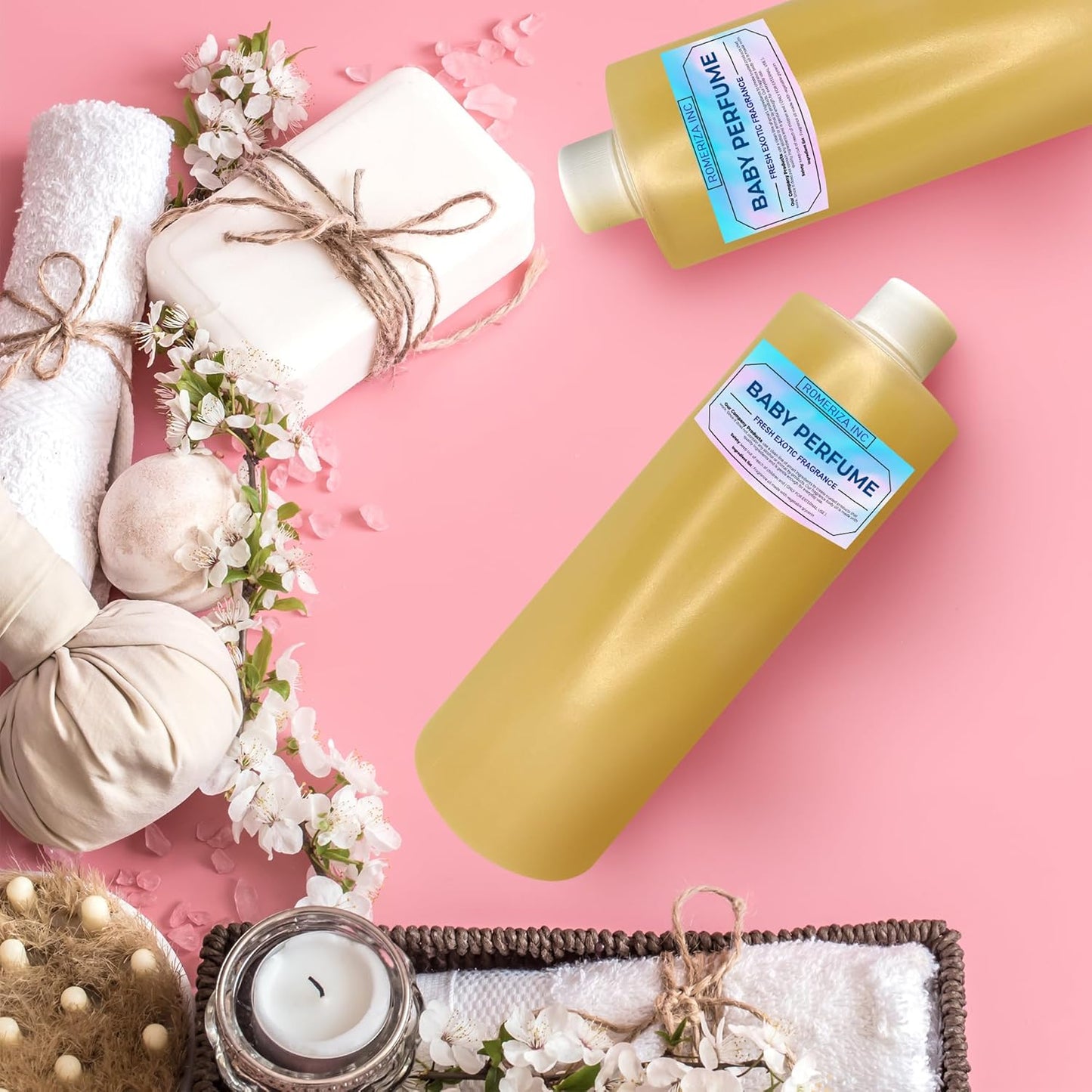 ROMERIZA INC.Baby Essential Fragrance Body Oil – Luxury Unisex Baby Oil Perfume with Long Lasting Baby Powder Scent – Soft Baby Smell, Uncut Perfume Oil, Scented Body Oil for Women & Men – 10 Fl Oz