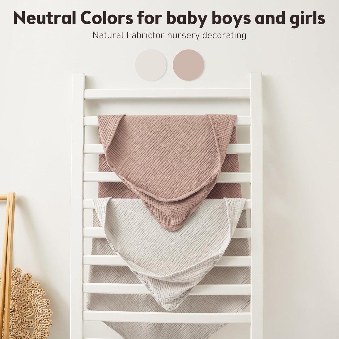 Susurration Hooded Baby Towels for Newborn 2 Pack 100% Muslin Cotton Towel for Babies，Highly Absorbent and Newborn Essential 30x30 Inch Cream&Sand