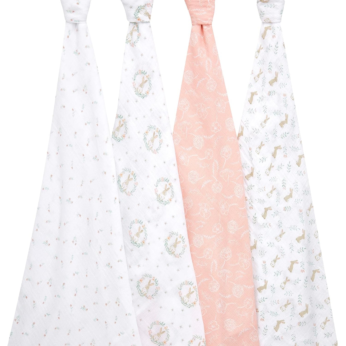 aden + anais Essentials Muslin Swaddle Blankets for Baby Girls and Boys, Newborn Receiving Blanket for Swaddling, 100% Cotton Baby Swaddle Wrap, 4 Pack, Blushing Bunnies