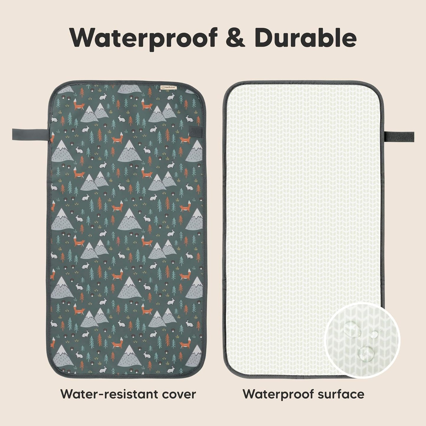 KeaBabies Portable Diaper Changing Pad, Easy Wipe Clean - Foldable Waterproof Baby Changing Mat for Diaper Bag, Compact, Lightweight, 25x13 Newborn, Infant, Baby Changer Travel Essential (Woods)