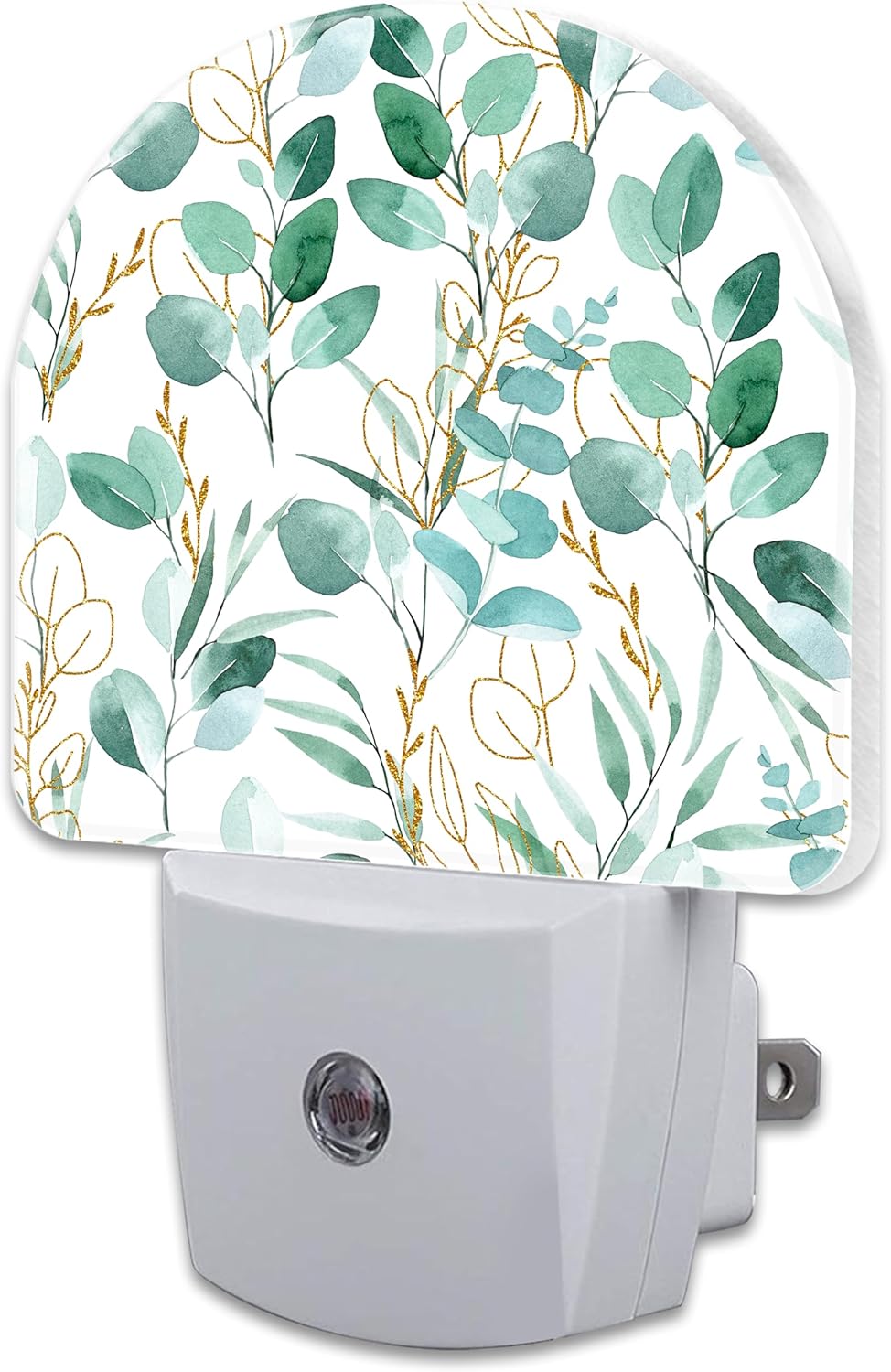 Green and Gold Eucalyptus Leaves Night Light Plug into Wall,Watercolor Botanical Leaves Dusk to Dawn Night Light,0.5w Energy Saving Sleep Friendly Nightlights for Kids Boys Girls Home Decor