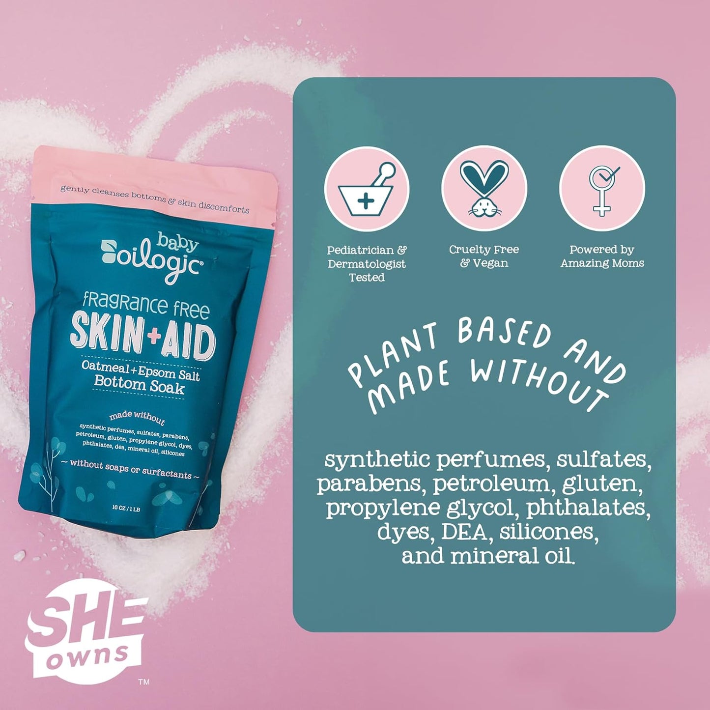 Oilogic Oatmeal Epsom Salt Bath Soak for Babies - Gentle Baby Bath Essentials Soothe & Cleanse Baby Bottoms - Fragrance-Free & Pediatrician-Tested Bathing Skin Care, 16 Oz